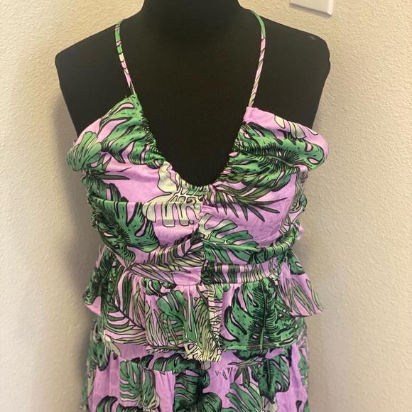 NSR Green Purple Floral Maxi Dress Tiered Layered Ruffles Sleeveless S NEW - Picture 3 of 11